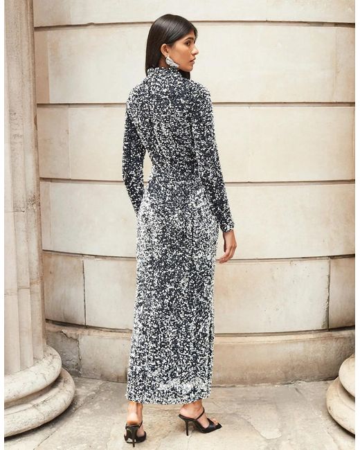 Ro&zo Gray Petite Astrid Long Sleeve Velvet Sequin Dress