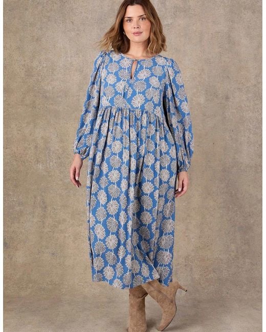 Live Unlimited London Blue Petite Floral Print Tie Neck Midaxi Dress