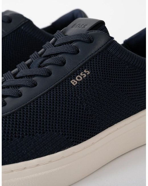 Boss Blue Boss Kieranmens Lace-Up Trainers With Knitted Uppers And Leather Trims for men