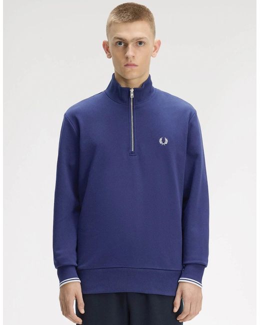 Fred Perry Blue Half Zip Sweatshirt for men