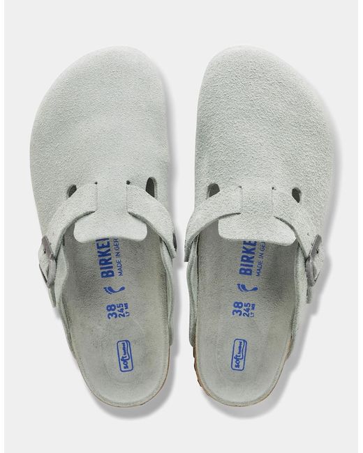 Birkenstock Boston White Tonal Footbed Suede Leather Clogs