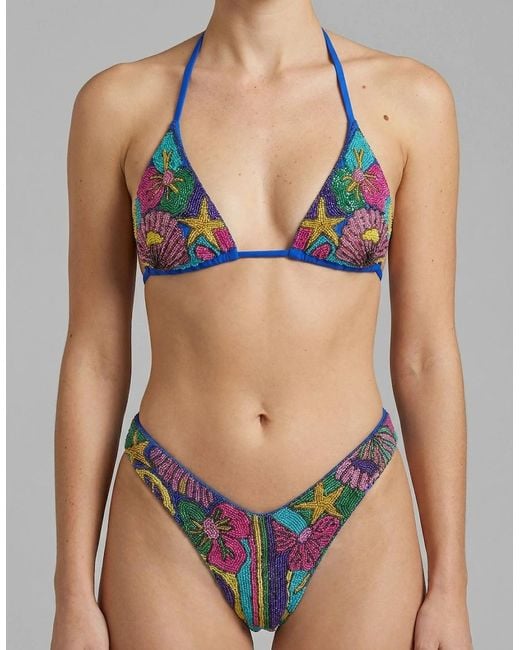 Oceanus Black Talia Hand Embroidered Multi Colour Bikini Bottom