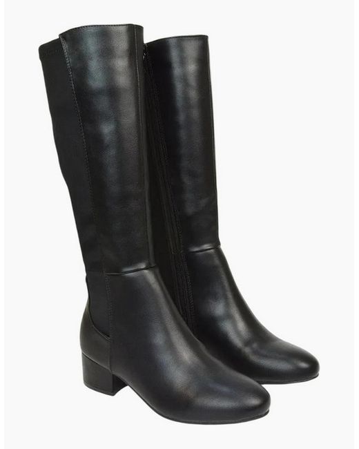 XY London Black Ladies Hannah Zip Elasticated Shaft Low Block Heel Long Boots