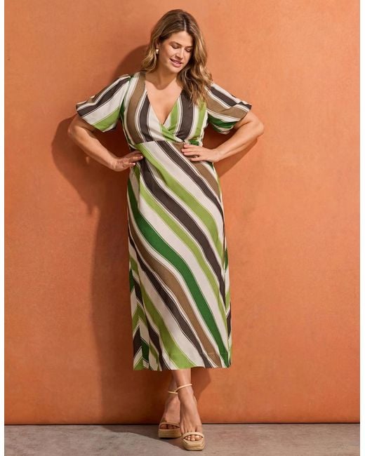 Live Unlimited London Brown Stripe Linen Blend Maxi Dress