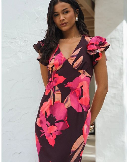 Gini London Multicolor Ruffle Sleeve Floral Maxi Dress