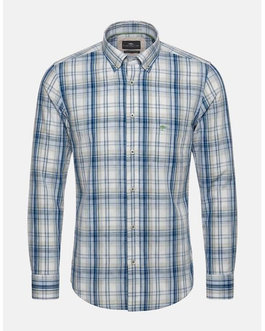Fynch-Hatton Blue Cotton Check Button Down Shirt Harbour for men