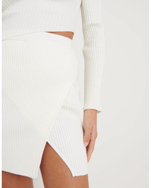 Pretty Lavish White Lakelyn Wrap Mini Knit Skirt