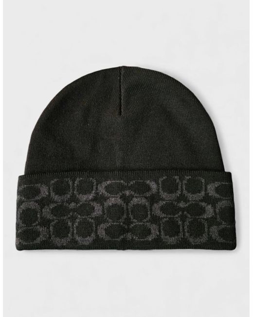 COACH Black Logo Beanie for men