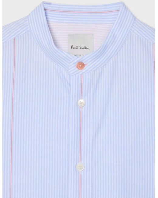 Paul Smith Blue Grandad Collar Shirt 40 Lt for men