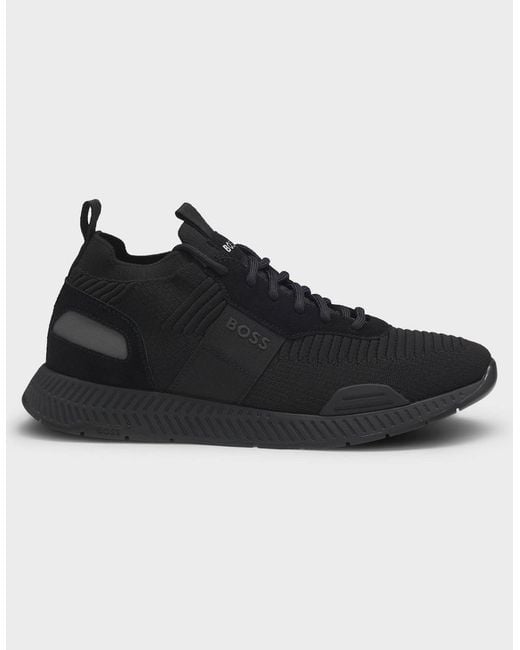 Boss Black Boss Titanium_Runn Structured-Knit Sock Trainers With Branding for men
