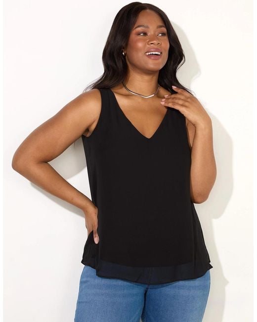 Live Unlimited London Black Chiffon V Neck Swing Vest