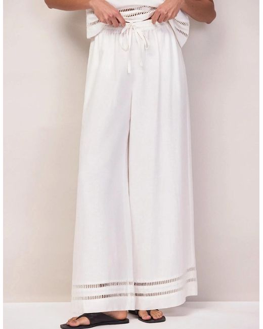 Ro&zo White Ladder Trim Wide Leg Trousers With Linen