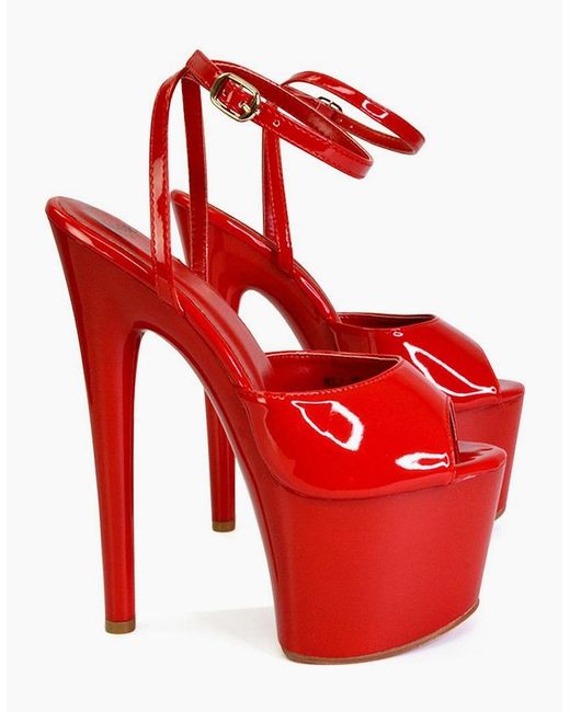 XY London Red Ladies Sunshine Patent Strappy Platform High Heels