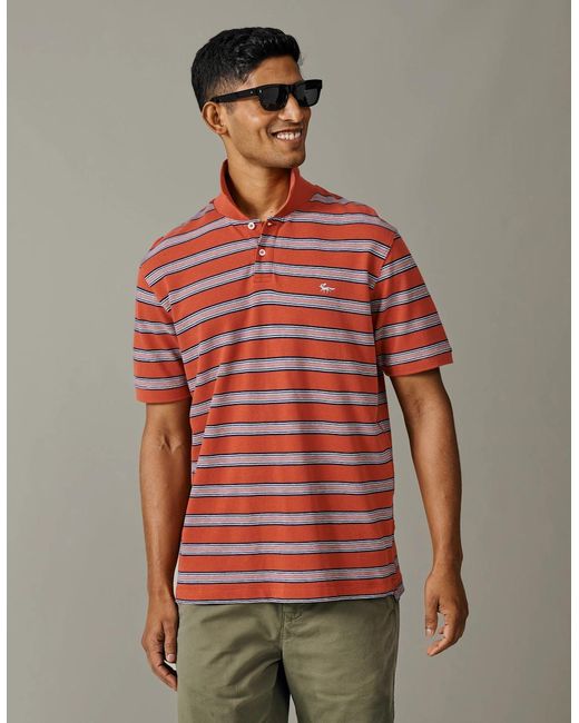 aubi Red Blair Yarn Dyed Pique Polo for men