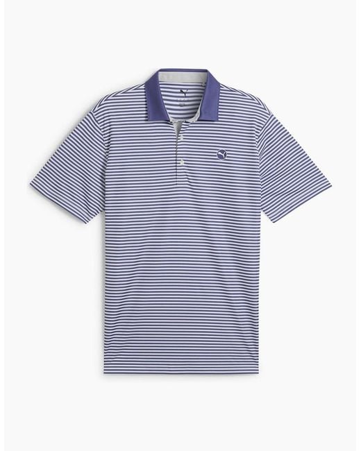 PUMA Blue Pure 2.0 Striped Short Sleeve Performance Polo Shirt for men