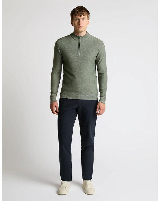 Remus Uomo Green Two Tone Half Zip Knit Sweater for men