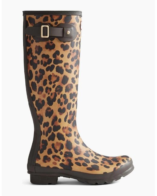 Hunter Brown Original Tall Leopard Wellingtons