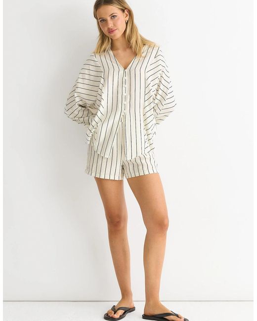 Gini London White Long Sleeve Batwing Stripe Shirt
