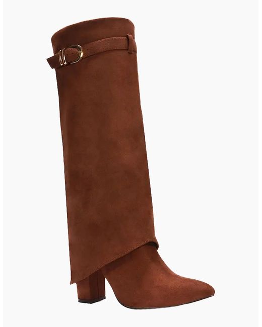 XY London Brown Ladies Aaliyah Folded Collar Zipped Knee-High Boots