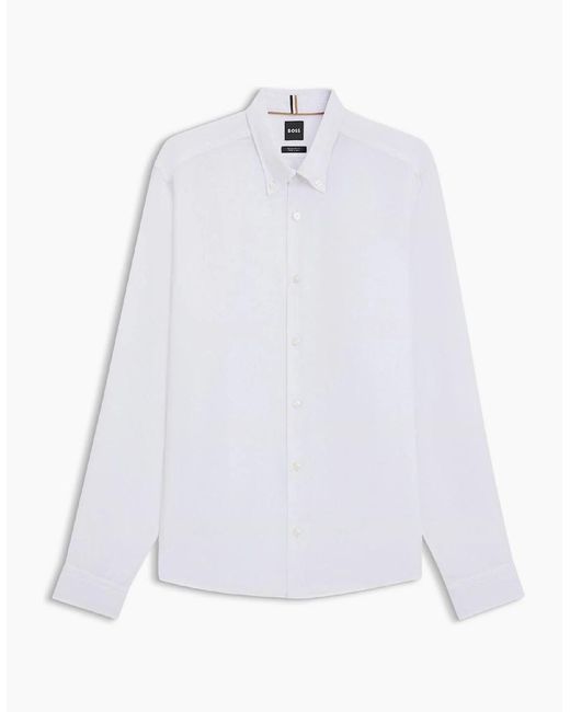 Boss White Liam Collared Button Down Long Sleeve Shirt for men