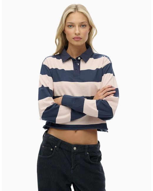 Superdry Blue Athletic Essentials Long Sleeve Polo Shirt