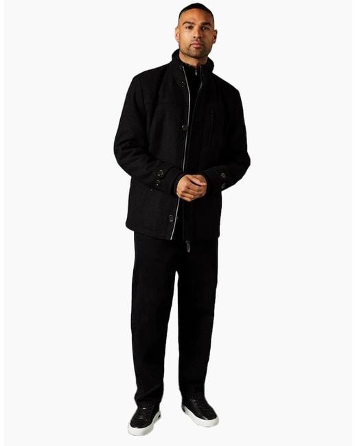 MAINE Black Wool Blend Funnel Neck Jacket for men