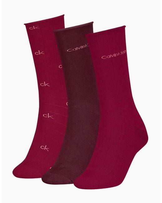 Calvin Klein Red 3-Pack Allover Logo Socks Gift Tin, Berry