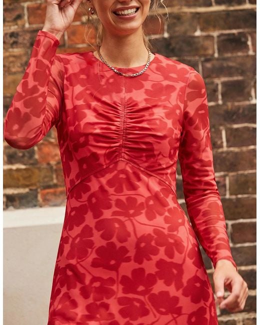 Ro&zo Red Petite Floral-Print Mesh Midaxi Dress