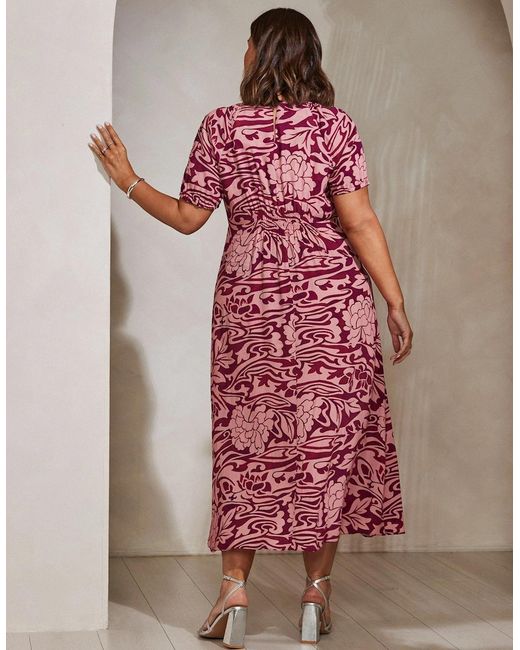 Live Unlimited London Red Floral Short Sleeve Dress