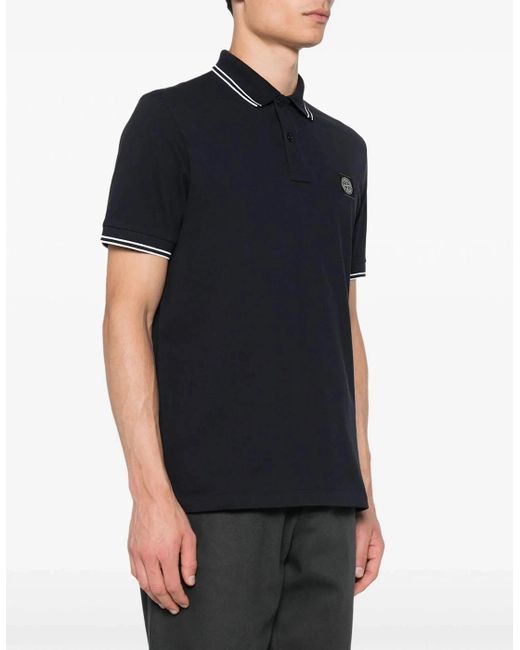Stone Island Black Compass Patch Tipping Polo for men
