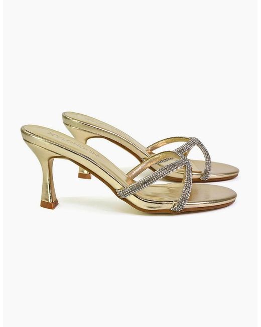 XY London Ladies Abby Metallic Diamante Strappy Stiletto Heel Mules