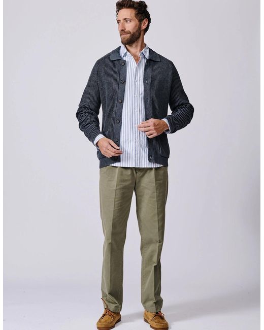 aubi Blue Martin Cotton Collared Cardigan for men