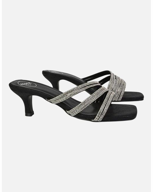 XY London Black Ladies Sparkle Diamante Square Toe Mule Sandals