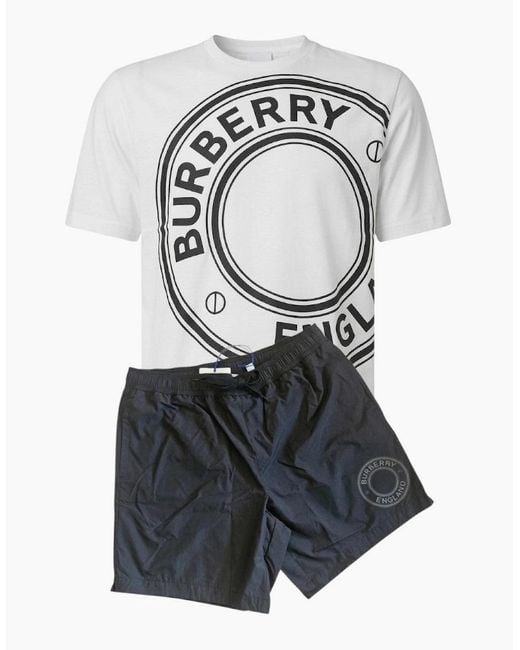 Burberry Gray Graphic Print Shorts Set W/B for men