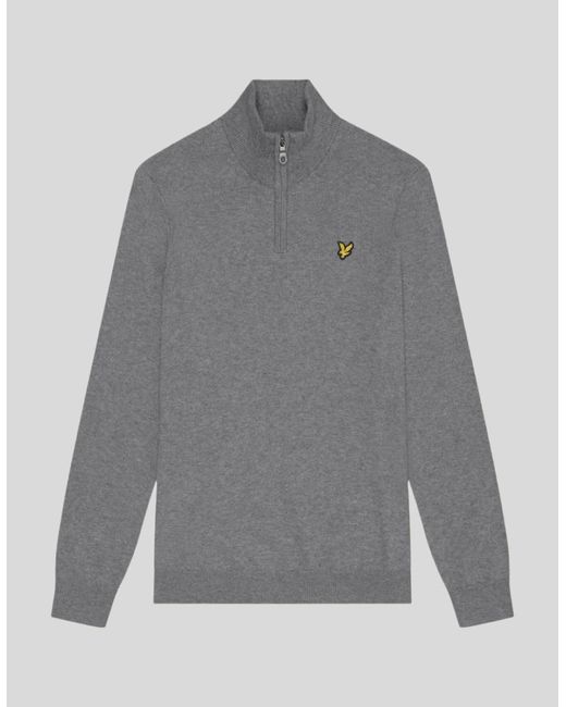 Lyle & Scott Gray Cotton Merino 1/4 Zip Jumper for men