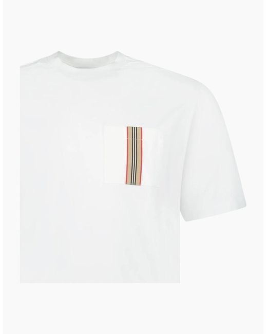 Burberry White 'Ellison' Stripe Pocket T-Shirt for men
