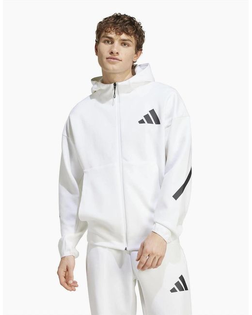 Adidas White Z.N.E. Hooded Neck Long Sleeve Sweatshirt for men