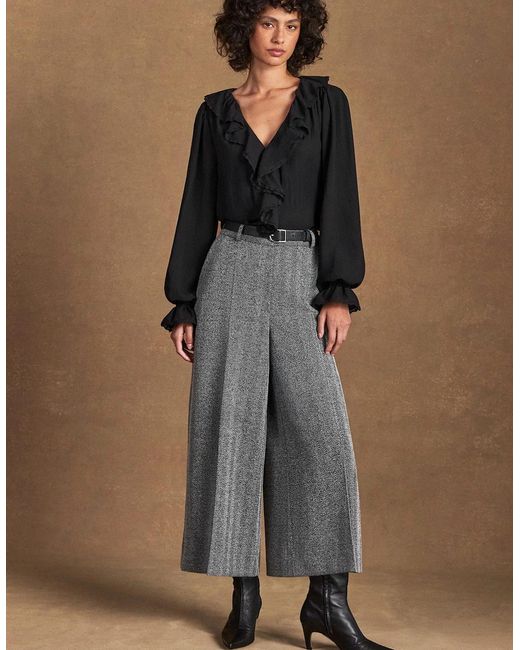 Ro&zo Black Ruffle-Front Blouse