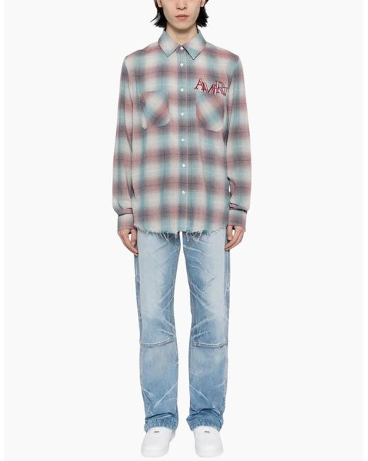 Amiri Blue Staggered Plaid Flannel for men