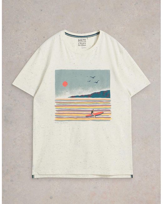 White Stuff Blue Abersoch Surfer Graphic Tee Natural Print for men