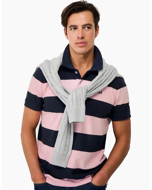 Crew Blue Heritage Stripe Short Sleeve Polo Shirt for men