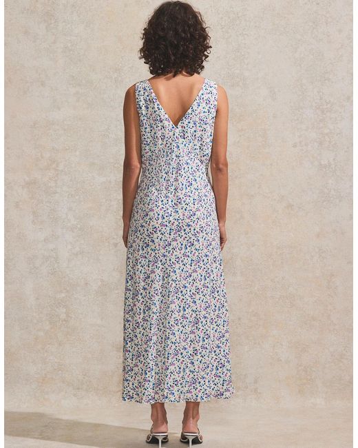 Ro&zo Gray Ditsy-Print V-Neck Midi Dress