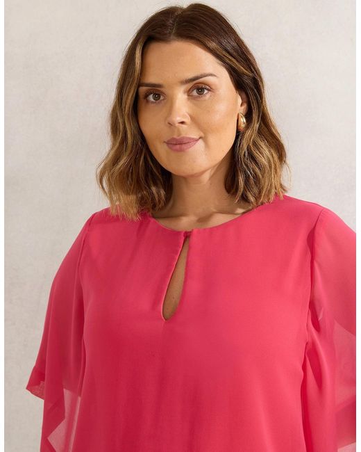 Live Unlimited London Pink Coral Keyhole Overlay Blouse