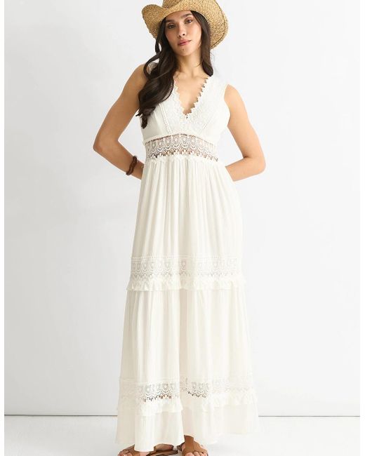 Gini London White Lace Trim Viscose Maxi Dress