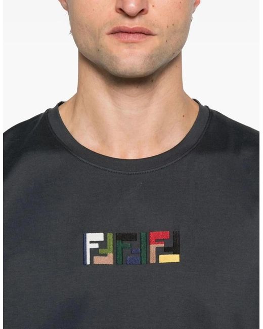 Fendi Blue Triple Ff Logo T-Shirt for men