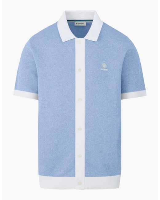 Sandbanks Blue Knitted Full Button Polo Dusty for men