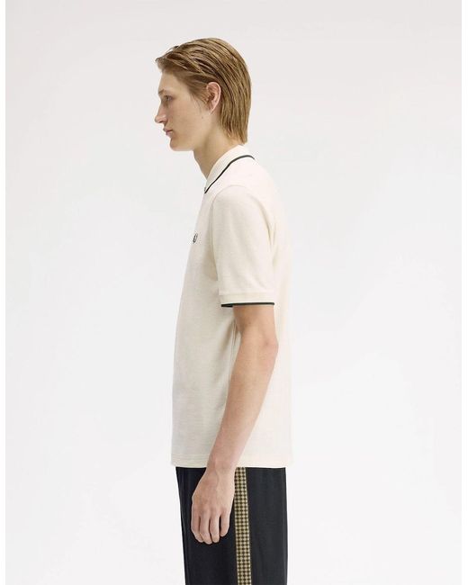 Fred Perry White Crepe Pique Zip Neck Polo Shirt for men