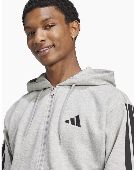 Adidas Gray Fleece 3 Stripes Full Zip Hoodie for men