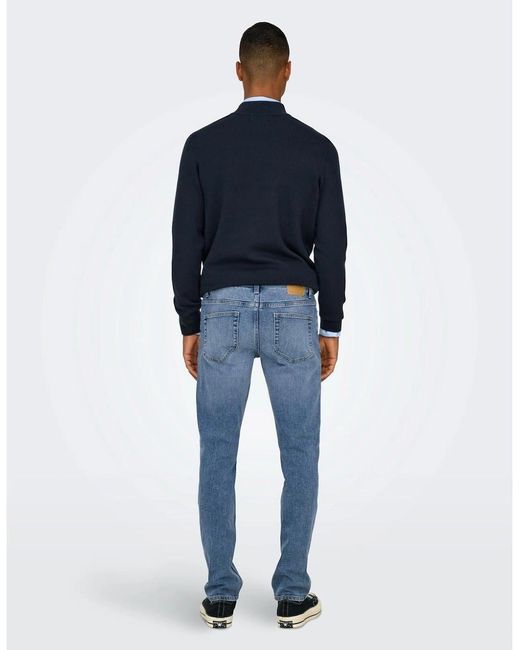 Only & Sons Blue Solid Patterned Slim Cut Pants for men