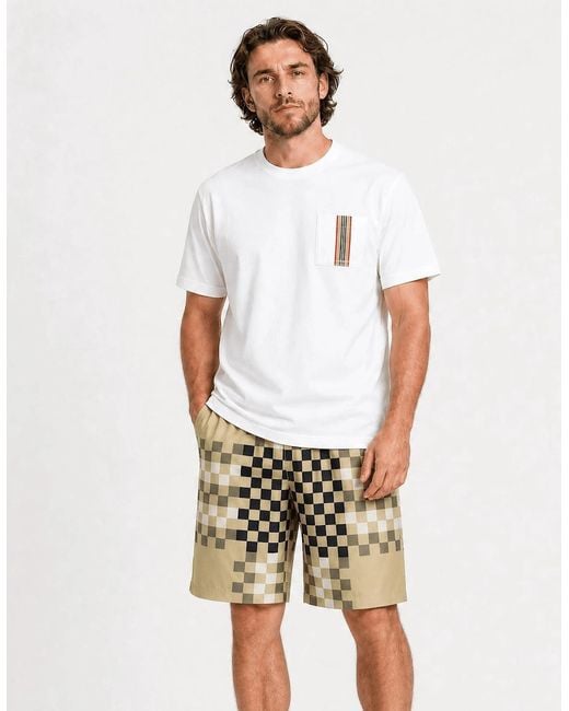 Burberry Natural 'Bradeston' Silk Pixel Check Shorts for men